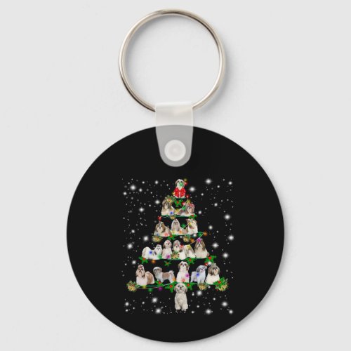 Shih Tzu Christmas Tree Covered By Fashlight Keychain