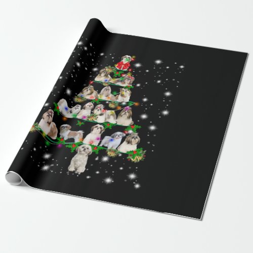 Shih Tzu Christmas Tree Covered By Fashlight Wrapping Paper