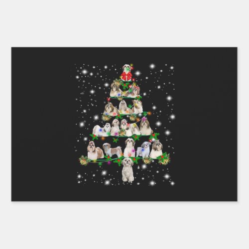 Shih Tzu Christmas Tree Covered By Fashlight Wrapping Paper Sheets