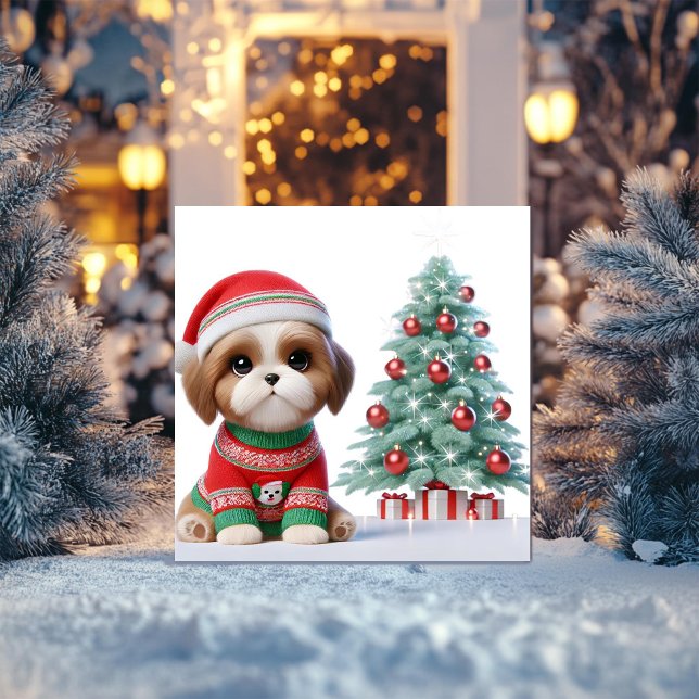 Shih Tzu Christmas Tree Holiday Card (Creator Uploaded)