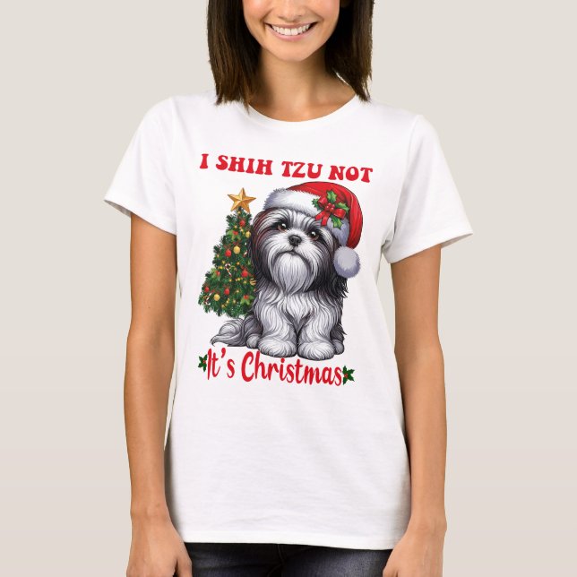 Shih Tzu Christmas Tree Shih Tzu Lover Santa Hat X T-Shirt (Front)