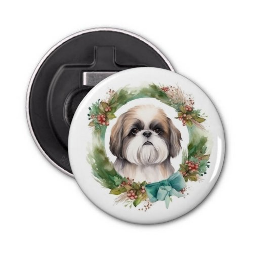 Shih Tzu Christmas Wreath Festive Pup  Bottle Opener