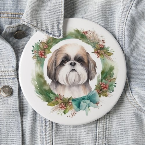 Shih Tzu Christmas Wreath Festive Pup  Button