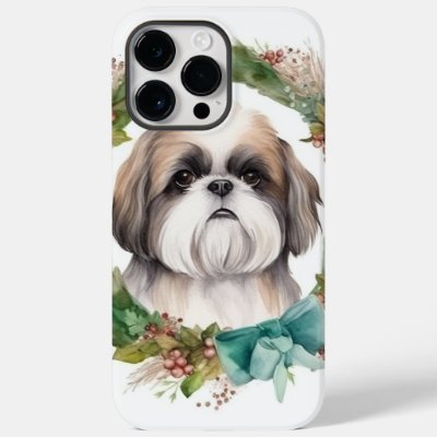 Shih Tzu Christmas Wreath Festive Pup  Case-Mate iPhone 14 Pro Max Case