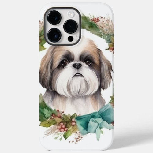 Shih Tzu Christmas Wreath Festive Pup  Case_Mate iPhone 14 Pro Max Case
