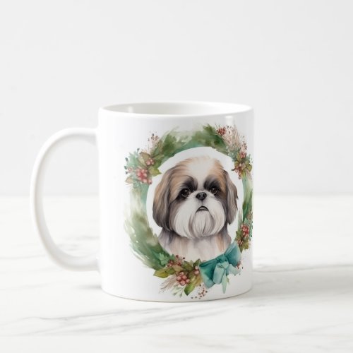 Shih Tzu Christmas Wreath Festive Pup  Coffee Mug