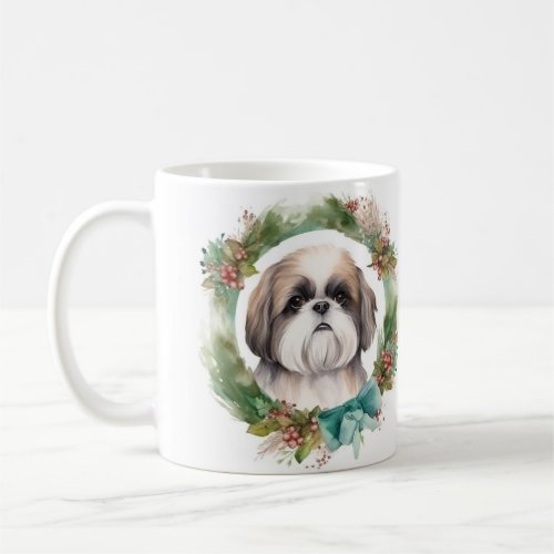 Shih Tzu Christmas Wreath Festive Pup  Coffee Mug