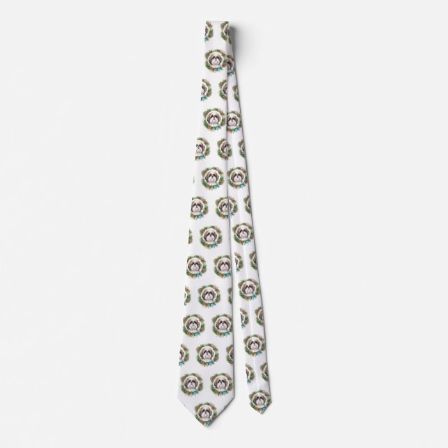 Shih Tzu Christmas Wreath Festive Pup  Neck Tie (Front)