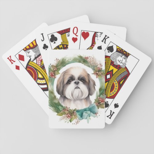 Shih Tzu Christmas Wreath Festive Pup  Playing Cards