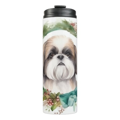 Shih Tzu Christmas Wreath Festive Pup  Thermal Tumbler