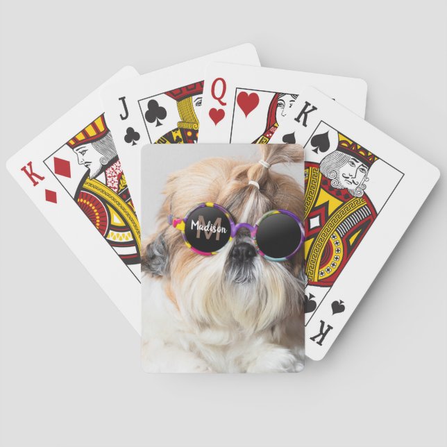Shih Tzu Cool fun cute Photo Custom Monogram Poker Cards (Back)