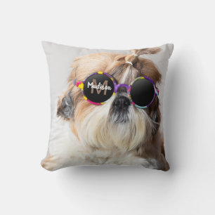 Shih Tzu Cool fun cute Photo Custom Monogram Throw Pillow