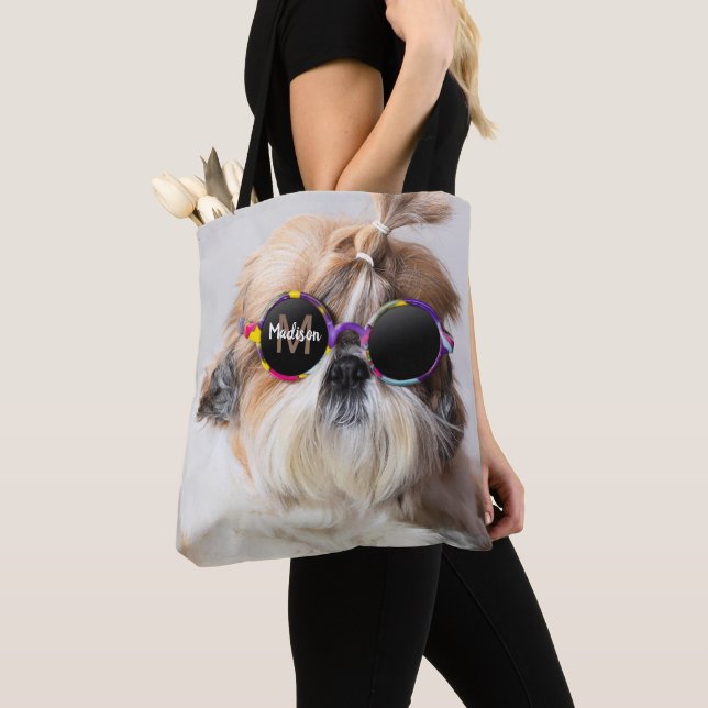 Shih Tzu Cool fun cute Photo Custom Monogram Tote Bag (Close Up)