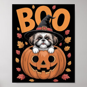Shih Tzu Costume On Pumpkin Halloween Shih Tzu Poster
