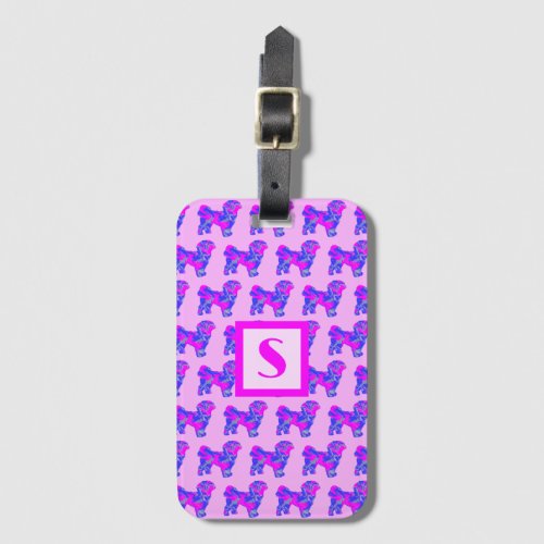 Shih Tzu Cute Dog Pink  Blue Silhouette Monogram Luggage Tag