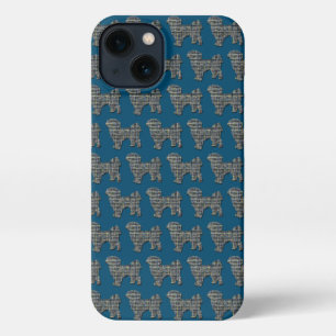 Shih Tzu Cute Dog Silhouette Grid Blue iPhone 13 Case