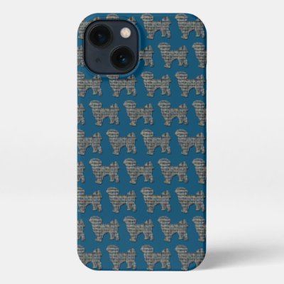 Shih Tzu Cute Dog Silhouette Grid Blue iPhone 13 Case