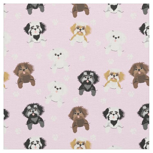 shih tzu cute pocket dogs pink fabric