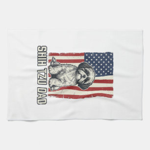 Shih Tzu Dad Patriotic Flag Vintage Dog Shirt_1 Kitchen Towel