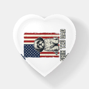 Shih Tzu Dad Patriotic Flag Vintage Dog Shirt_1 Paperweight
