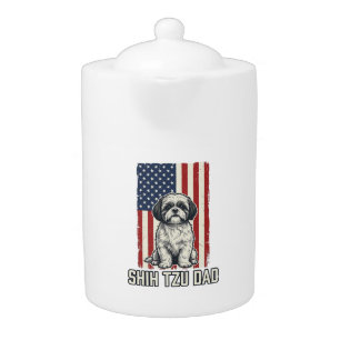 Shih Tzu Dad Patriotic Flag Vintage Dog Shirt_1 Teapot
