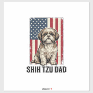Shih Tzu Dad Patriotic Vintage Dog Shirt Design_1 Sticker