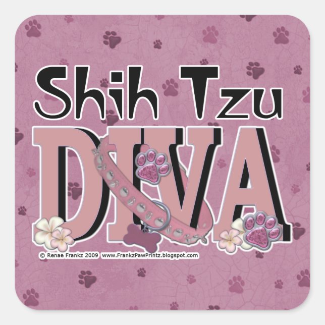 Shih Tzu DIVA Square Sticker (Front)