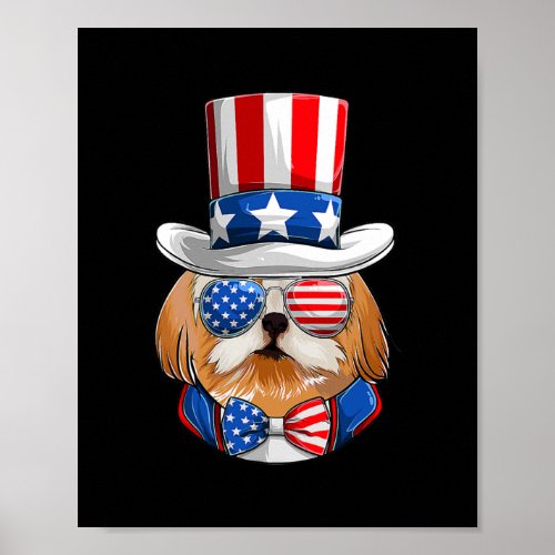 Shih Tzu Dog American Flag s Patriotic Fourth Of Poster