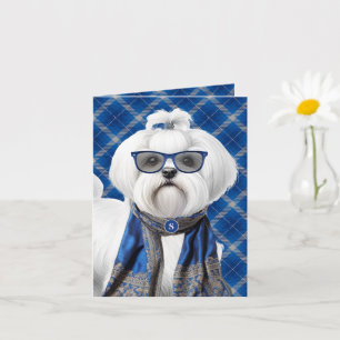 Shih Tzu Dog and Blue Plaid Monogrammed Card