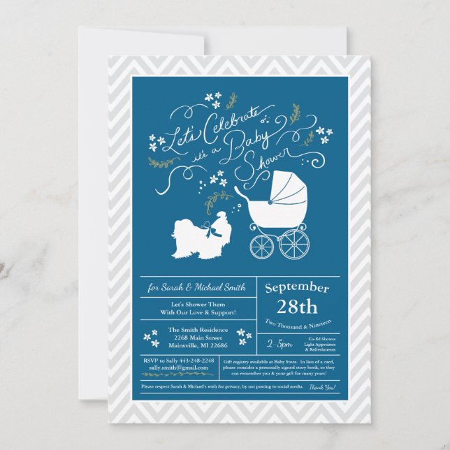 Shih Tzu Dog Baby Shower Blue Boy Invitation (Front)