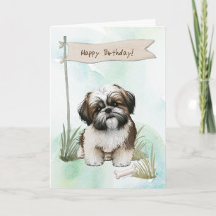 Shih Tzu Dog Breed Outdoors Under Birthday Sign Card