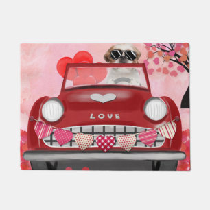 Shih Tzu Dog Car with Hearts Valentine's Doormat