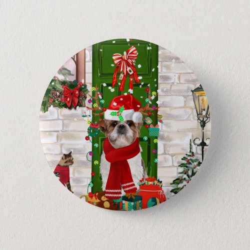 Shih Tzu Dog Christmas  Button