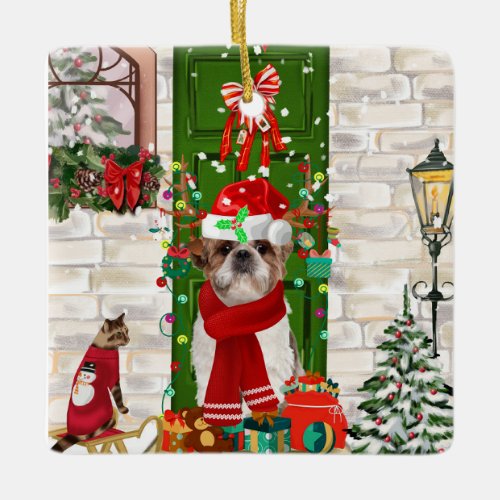 Shih Tzu Dog Christmas  Ceramic Ornament