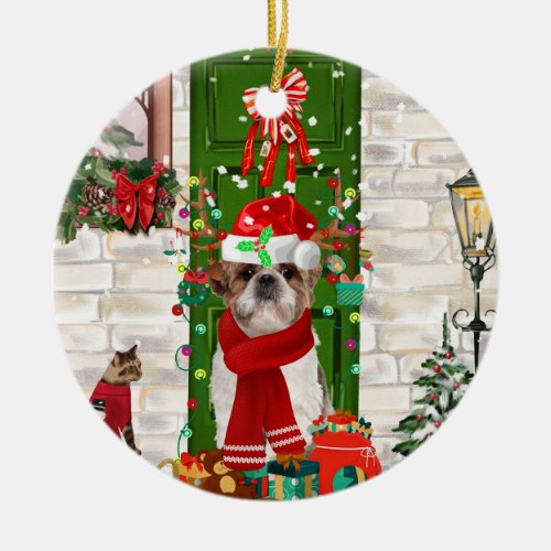 Shih Tzu Dog Christmas  Ceramic Ornament