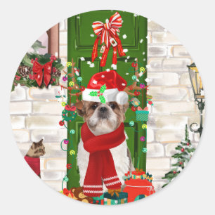 Shih Tzu Dog Christmas Classic Round Sticker