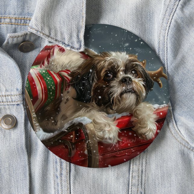 Shih Tzu Dog Christmas Festive Button (In Situ)