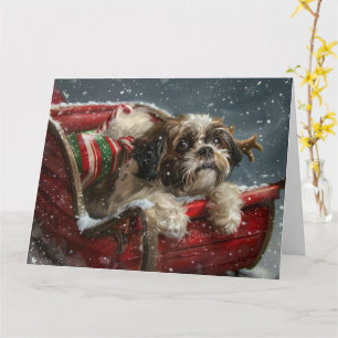 Shih Tzu Dog Christmas Festive Card
