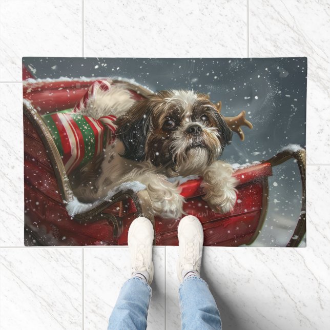 Shih Tzu Dog Christmas Festive Doormat (Indoor)