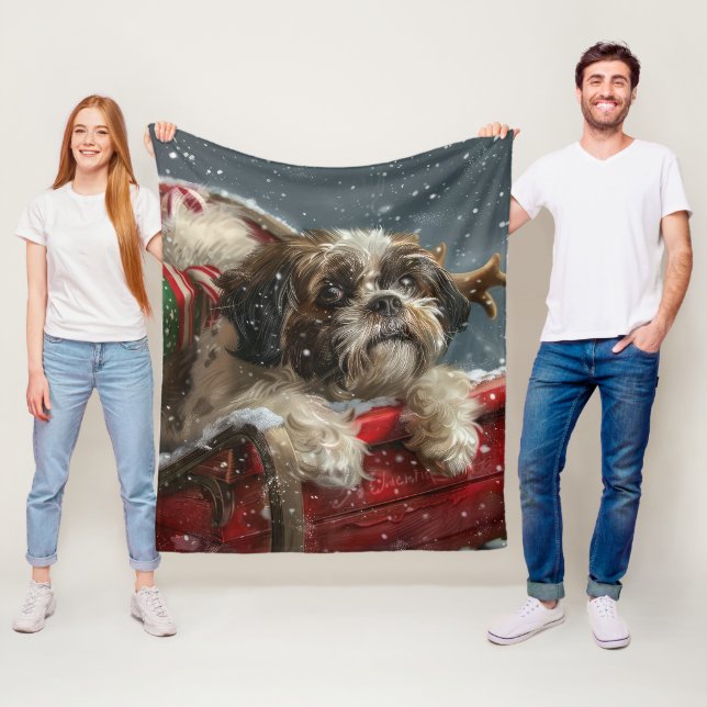 Shih Tzu Dog Christmas Festive Fleece Blanket (In Situ)