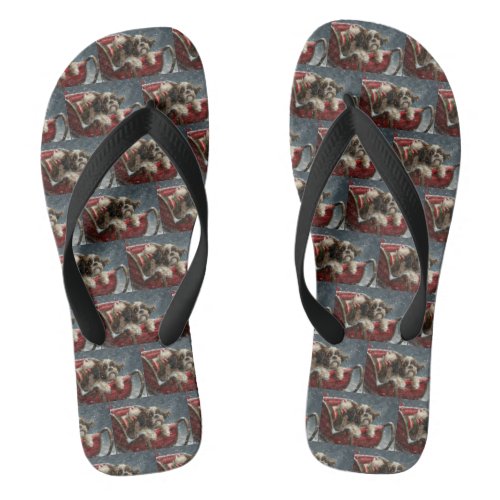 Shih Tzu Dog Christmas Festive Flip Flops