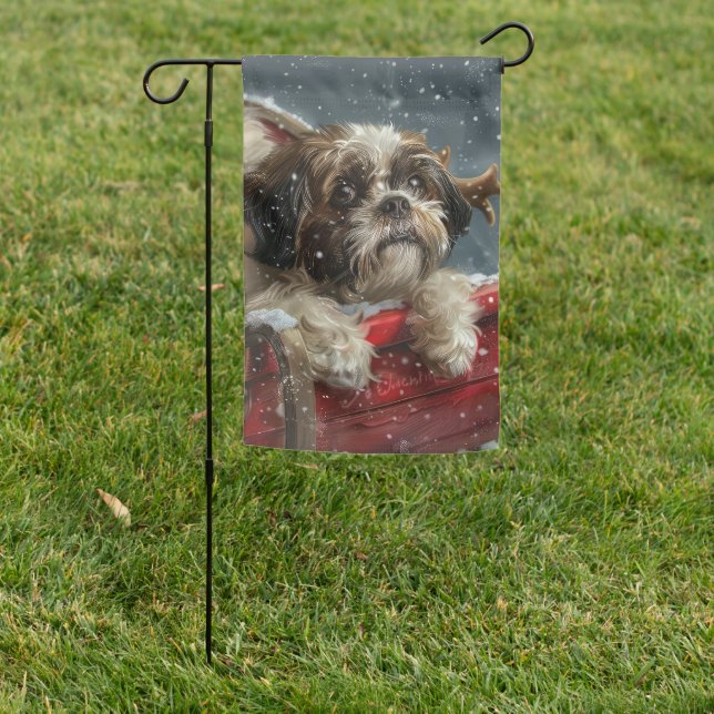 Shih Tzu Dog Christmas Festive Garden Flag (In SItu)