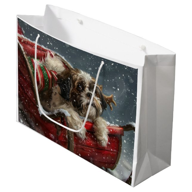 Shih Tzu Dog Christmas Festive Large Gift Bag (Front Angled)