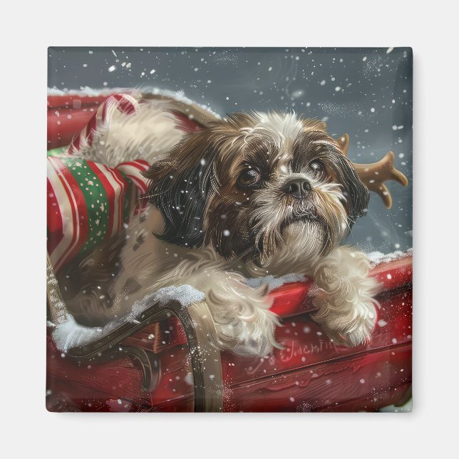 Shih Tzu Dog Christmas Festive Magnet (Front)