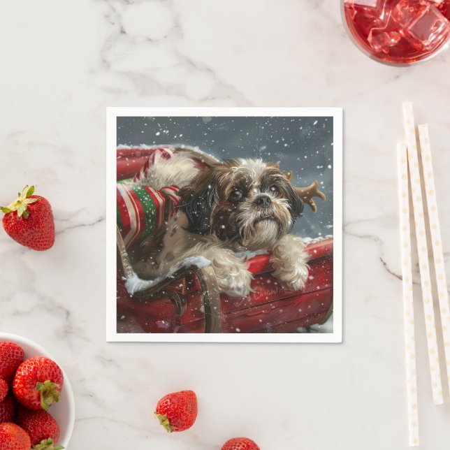 Shih Tzu Dog Christmas Festive Napkins (Insitu)
