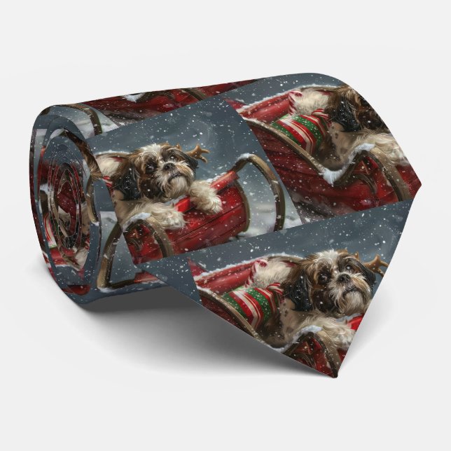 Shih Tzu Dog Christmas Festive Neck Tie (Rolled)