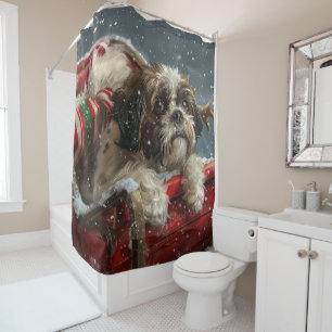 Shih Tzu Dog Christmas Festive Shower Curtain
