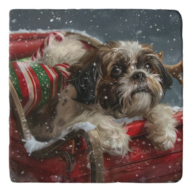 Shih Tzu Dog Christmas Festive Trivet (Front)