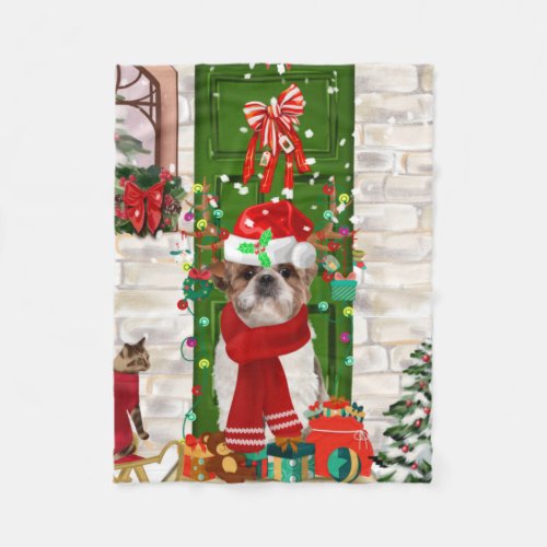 Shih Tzu Dog Christmas  Fleece Blanket