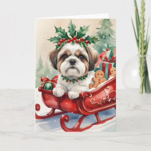 Shih Tzu Dog Christmas Greeting Card